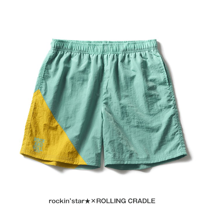 rockin'star★×ROLLING CRADLE / NYLON SHORTS GREEN×YELLOW