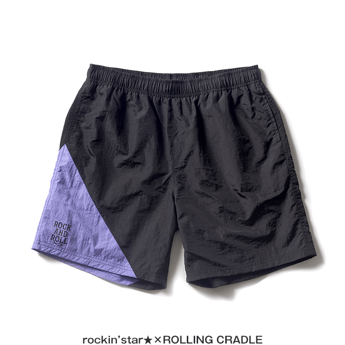 rockin'star★×ROLLING CRADLE / NYLON SHORTS BLACK×PURPLE