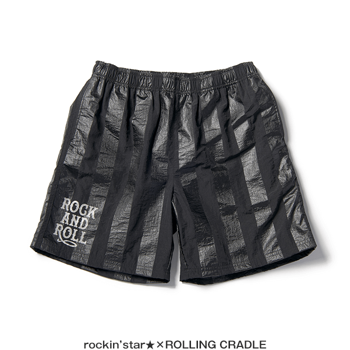 rockin'star★×ROLLING CRADLE / NYLON SHORTS BLACK STRIPE